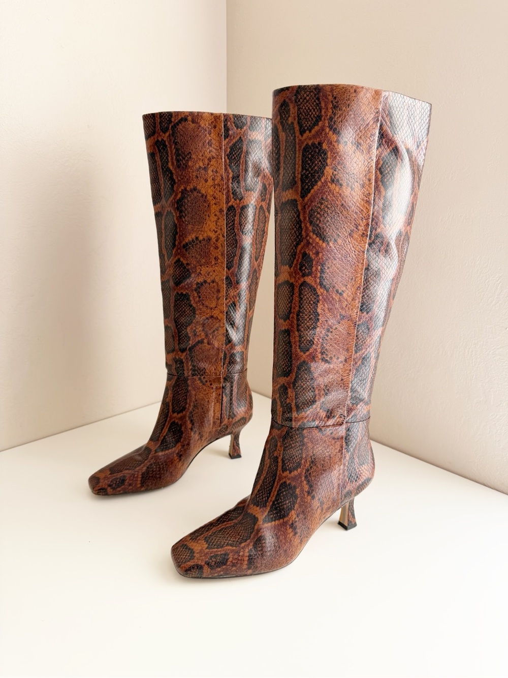 Sam Edelman Brown Snake Print Leather Tall Boots size 6.5